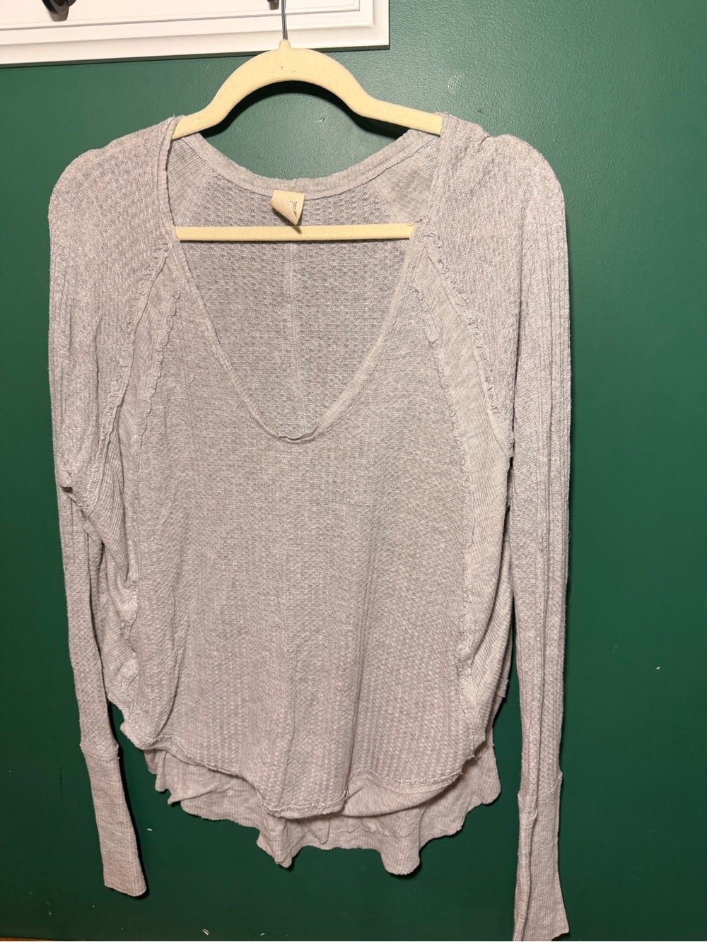 We The Free Light Gray V-Neck Thermal Long Sleeve Top